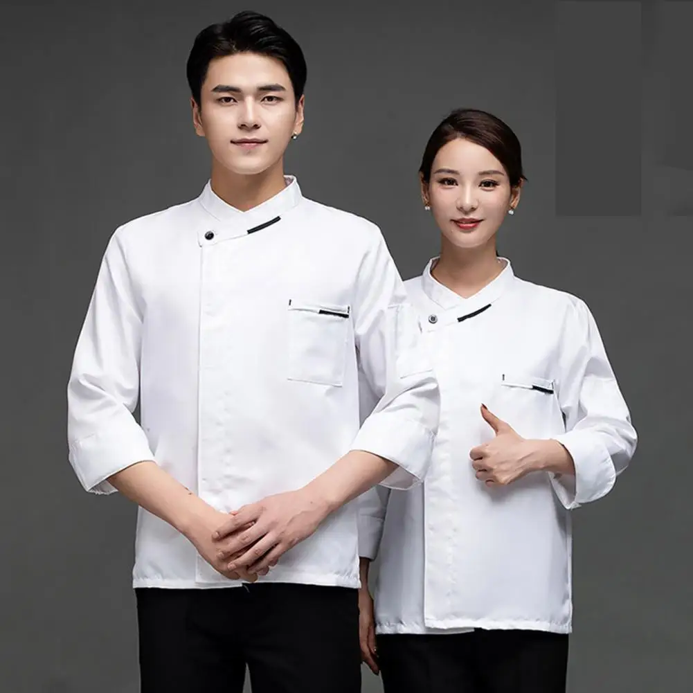 

Solid Color Chef Shirt Hotel Cafe Cook Work Waiter Shirt Oil-proof Single Breasted Long Sleeve Spring Dessert Shirt Chef Clothes