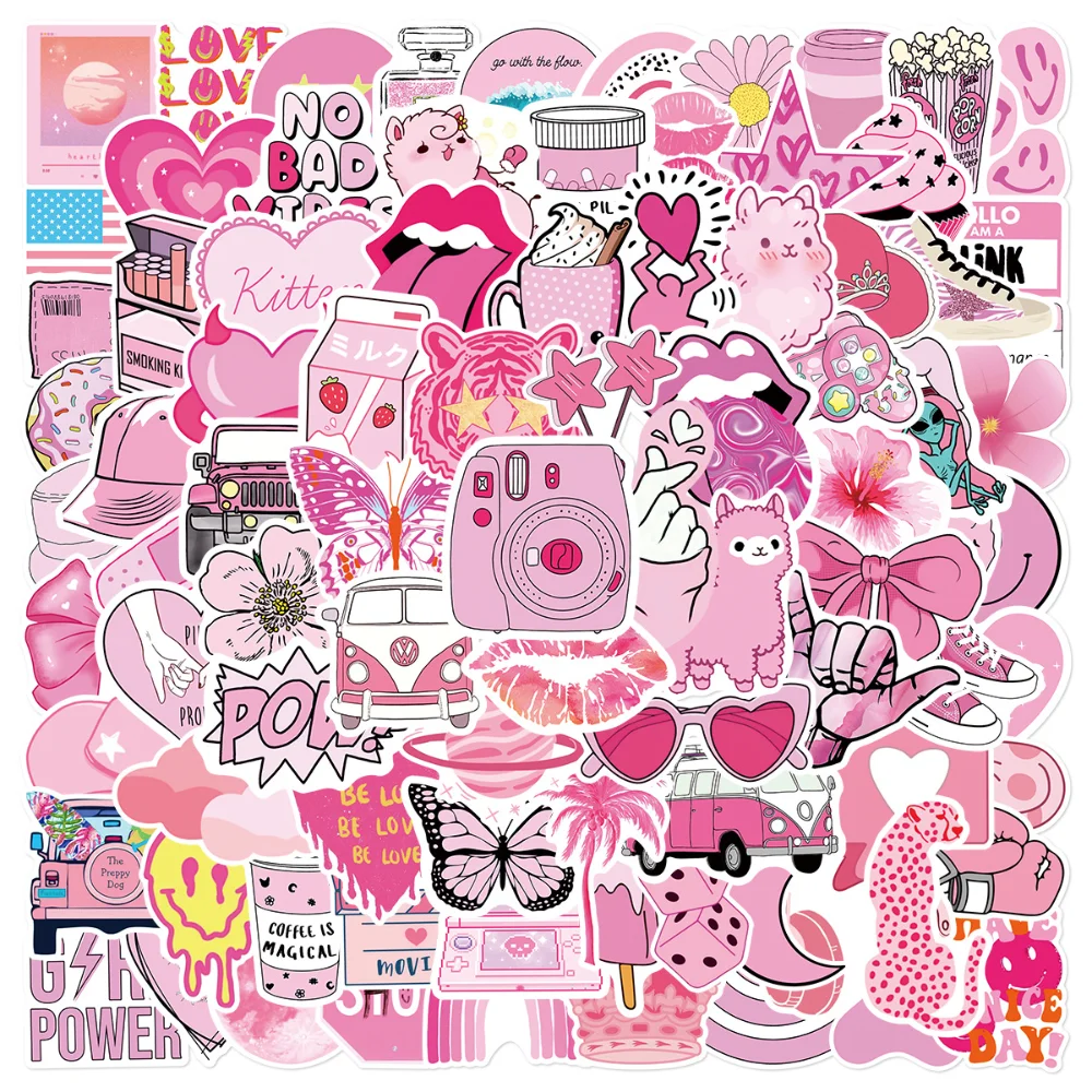 10/50/100PCS Pink VSCO Cute Girl Stickers Aesthetic Skateboard Laptop
