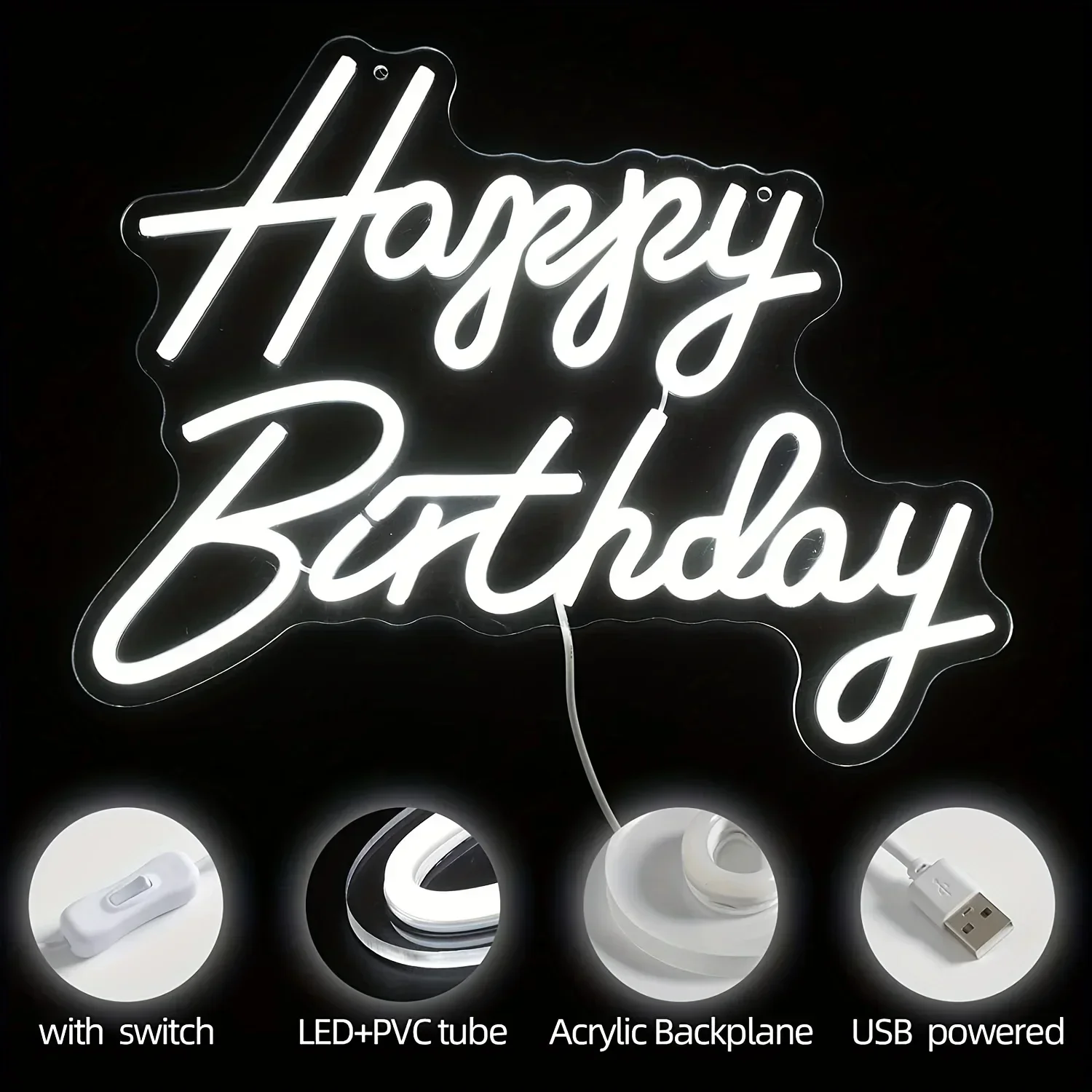 Description Picture 3 of itemHappy Birthday Neon Sign For Wall Decor Dimmable Switch LED Neon Light Sign Birthday Party Decoration For Home Room Decor