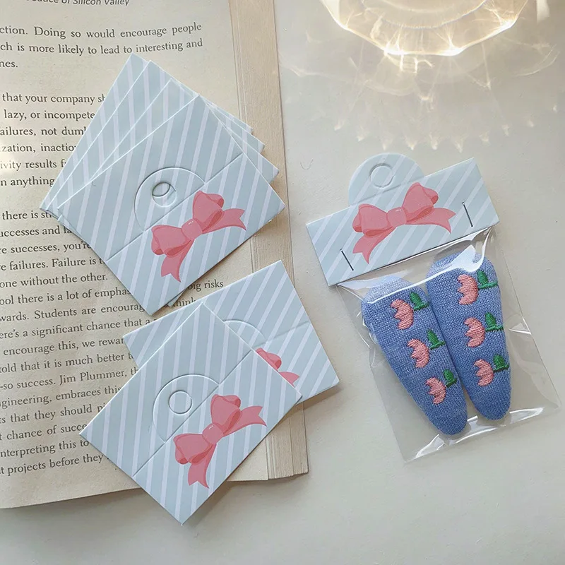 50pcs/lot Foldable Packaging Paper Cards 6.4x4cm Pink Bow Cards for Handmade Jewelry Retail Hang Tag Flowers Display Cardboard