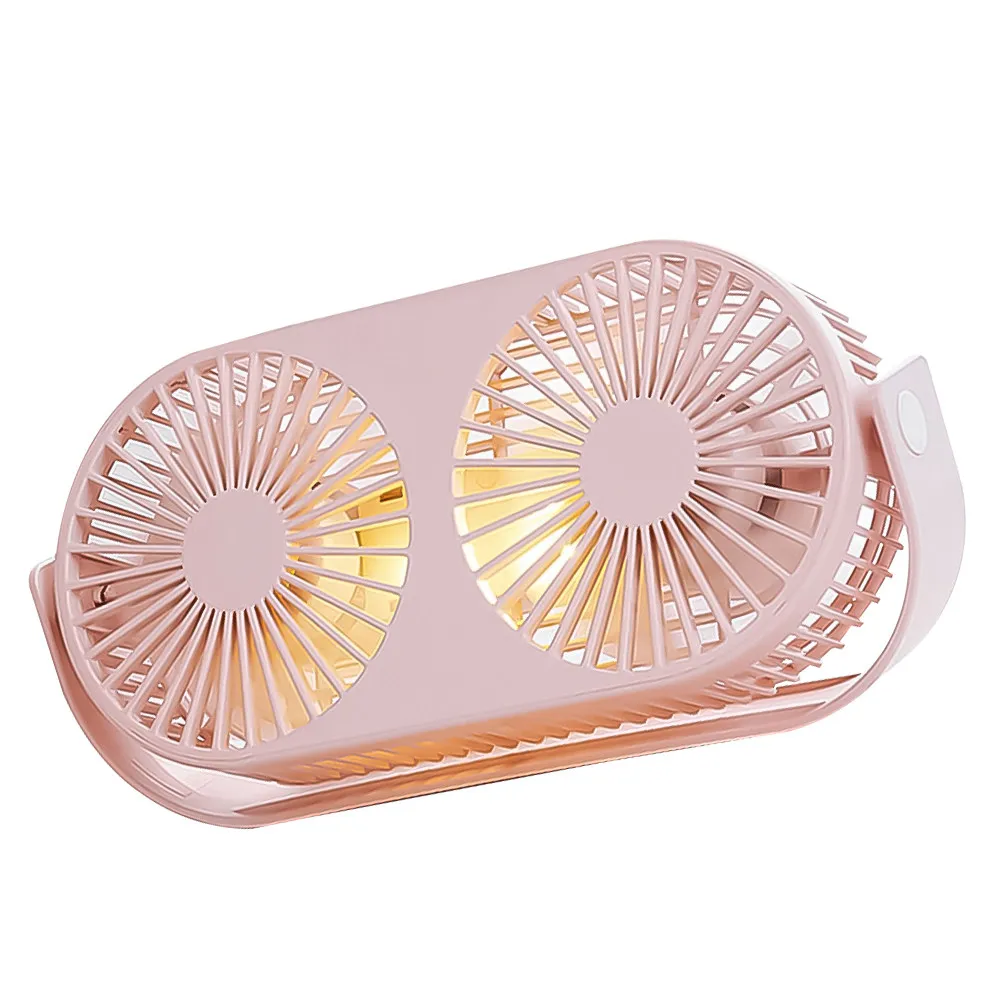 1Pcs 듀얼 헤드 미니 팬 LED 야간 조명 USB 충전식 데스크탑 팬 휴대용 ABS 실리콘 배터리 용량 2000mAh 가정용