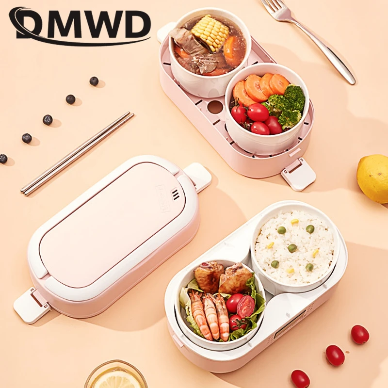 DMWD Electric Lunch Box 1/2L Rice Cooker Egg Steamer Portable Office Warmer Food Container Cooking Machine Ceramic Liner 220V