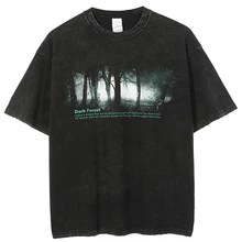 

Men T Shirt Harajuku Punk Forest Print Oversized T Shirt For Men T Summer 100% Cotton Tops Streetwear Male T-shirts