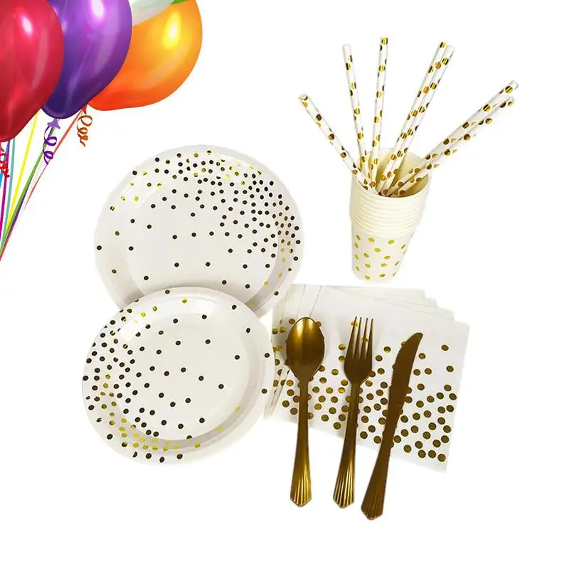 

Party Dinnerware Set Dinnerware Tableware Party Set Party Dinnerware Set With Gold Foil Polka Dot Pattern For Camping Party
