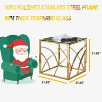 Accent Glass End Table Gold- Set of 1 Modern Square 21.45" Coffee Table Tempered Glass with Stainless Steel Frame, Sleek Side Ta 2