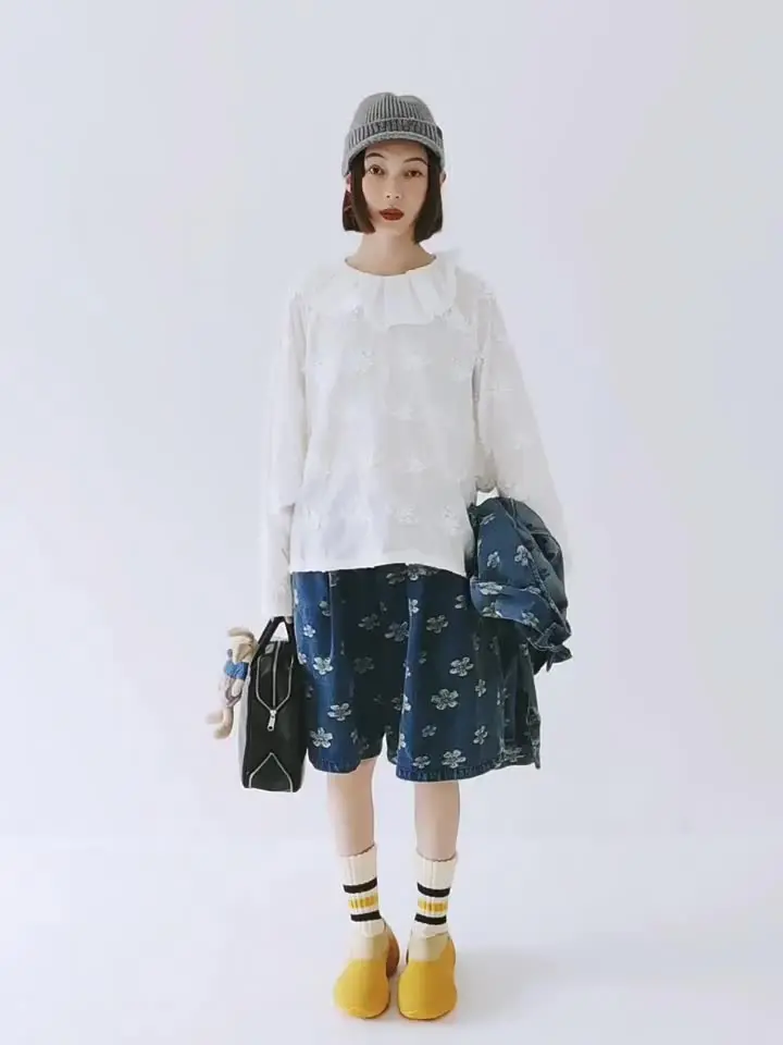 Imakokoni-女性用プリントデニムジャケット,オリジナルデザイン