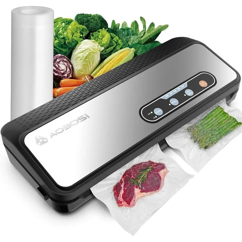 Vacuum Sealer Machine, Aobosi Powerful 90Kpa Food Vacuum Sealer,8-IN-1 Food Sealer, Built-in Cutter and Bag Storage