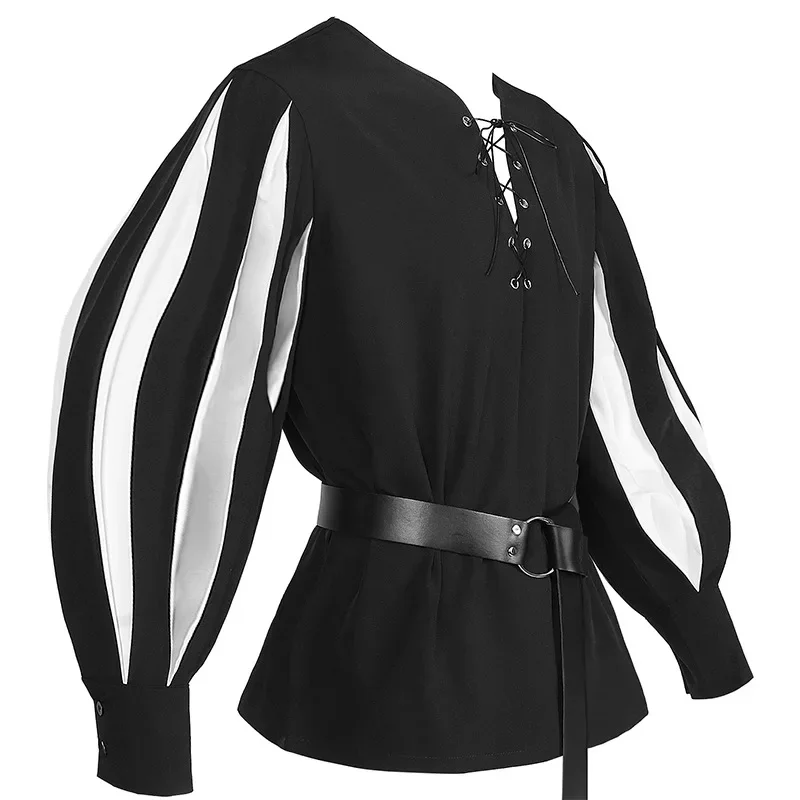 Costume medievale Guerriero Landsknecht Tunica Camicia German Larp Pirata Adulto Halloween Top con lacci Abiti rinascimentali - immagine 2