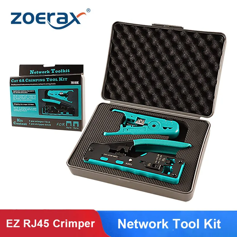 Zoerax Ethernet Crimper Tool Kit Wire Stripper Rj45 Pass Through Cat5 Cat5e Cat6 Cat6a Cat7 Crimping Tool Kit Rj11