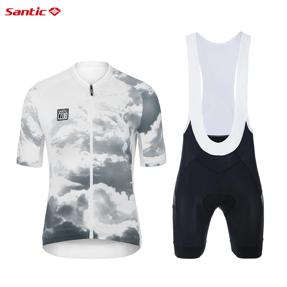 Santic Men's Cycling Sets Short Sleeve Cycling Strap Pants Set Spring