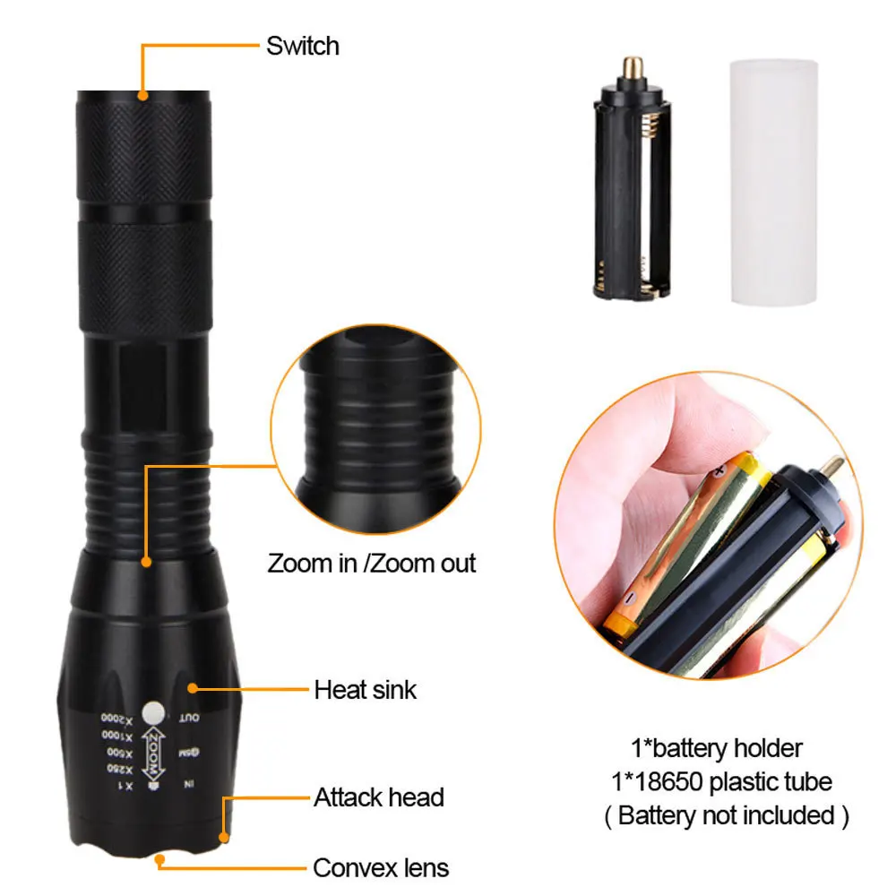 Multi-functional outdoor strong light adjustable focus flashlight red/green/blue/purple/white aluminum alloy field flashlight