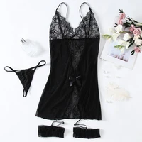 Ensemble de Lingerie Érotique Grande Taille pour Femme, Soutien-gorge Transparent en Dentelle et Résille, Robe de Nuit Sexy à Col Halter en V Profond, Porte-jarretelles 6