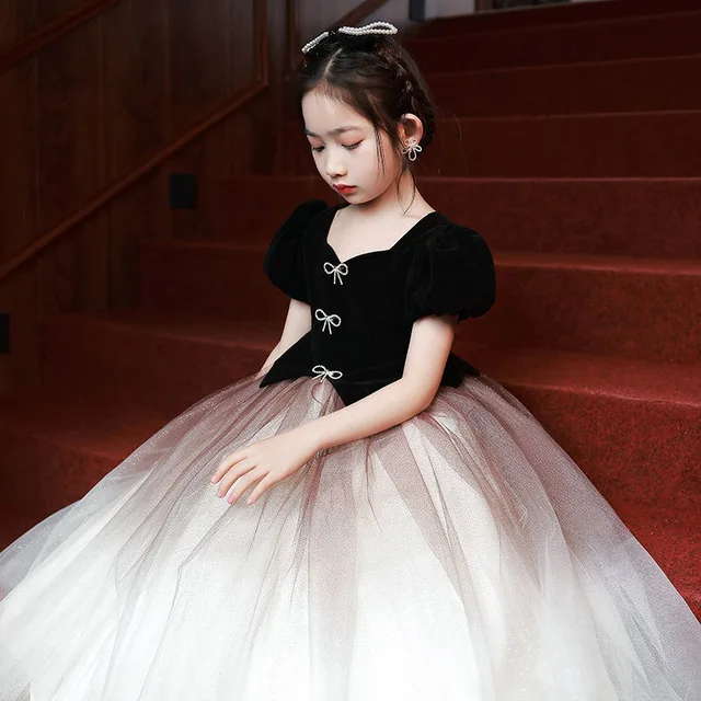 Fancy Flower Girl Velvet Dress with Tulle Children Show