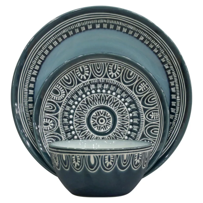 

Better Homes & Gardens Teal Medallion 12-Piece Stoneware Dinnerware Set dishes and plates sets