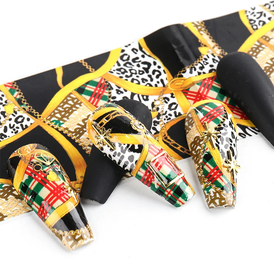 

9-10pcs Leopard Printed Luxury Nail Foil Paper Nail Art Stickers Transfer Gel Decals Slider Wraps Decorations Accessories