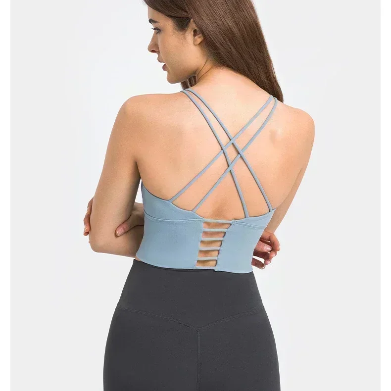 Lemon Sexy Strappy Back Sports Bras Padded Crisscross Backless U-neck Cropped Yoga Bras Workout Clothes for Women Gym Tank Top 5