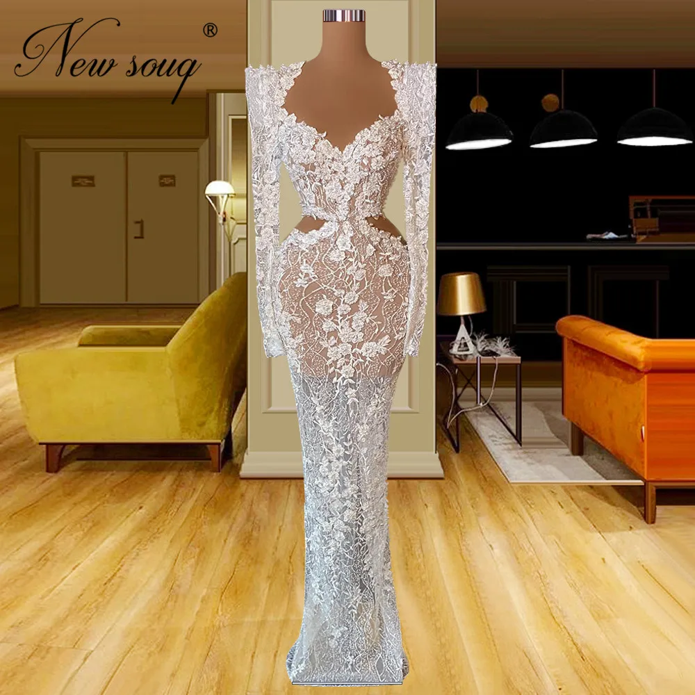 

Luxury Lace Flower Evening Dresses 2022 Middle East V Neck Mermaid Engagement Prom Dress Customize Dubai Long Wedding Party Gown