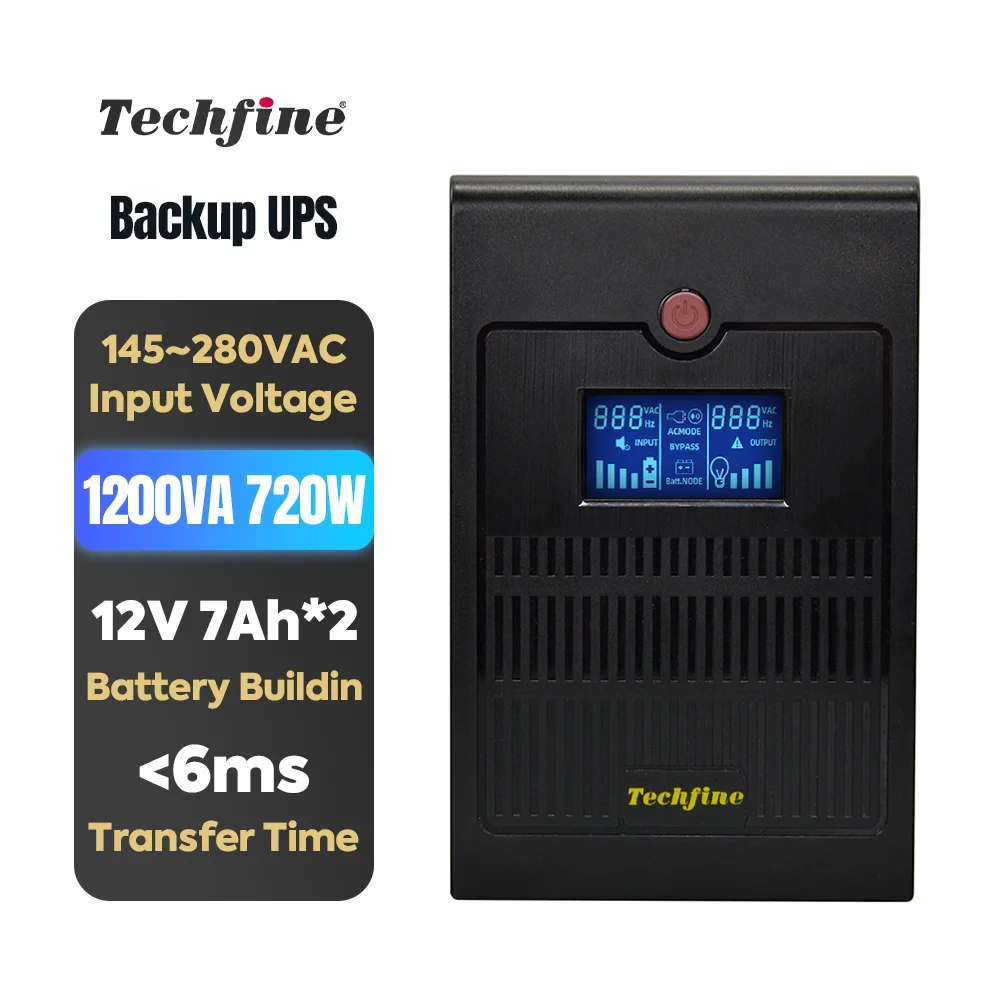 Techfine Alimentazione Ininterrotta (Ups) 220V 1000Va 50Hz/60Hz 1200Va 720W Offline Ups Per Pc