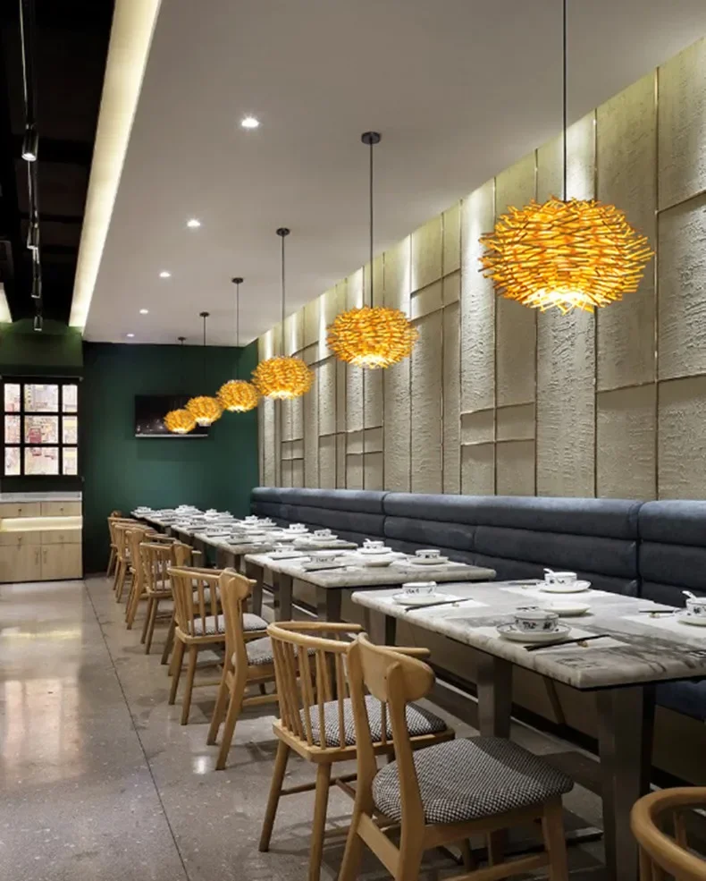 Description Picture 3 of itemJapanese Bamboo Chandelier Chinese Style Rattan Woven Hanging Light Ceiling Lamp for Home Cafe Bar Decorate Restaurant Lighting