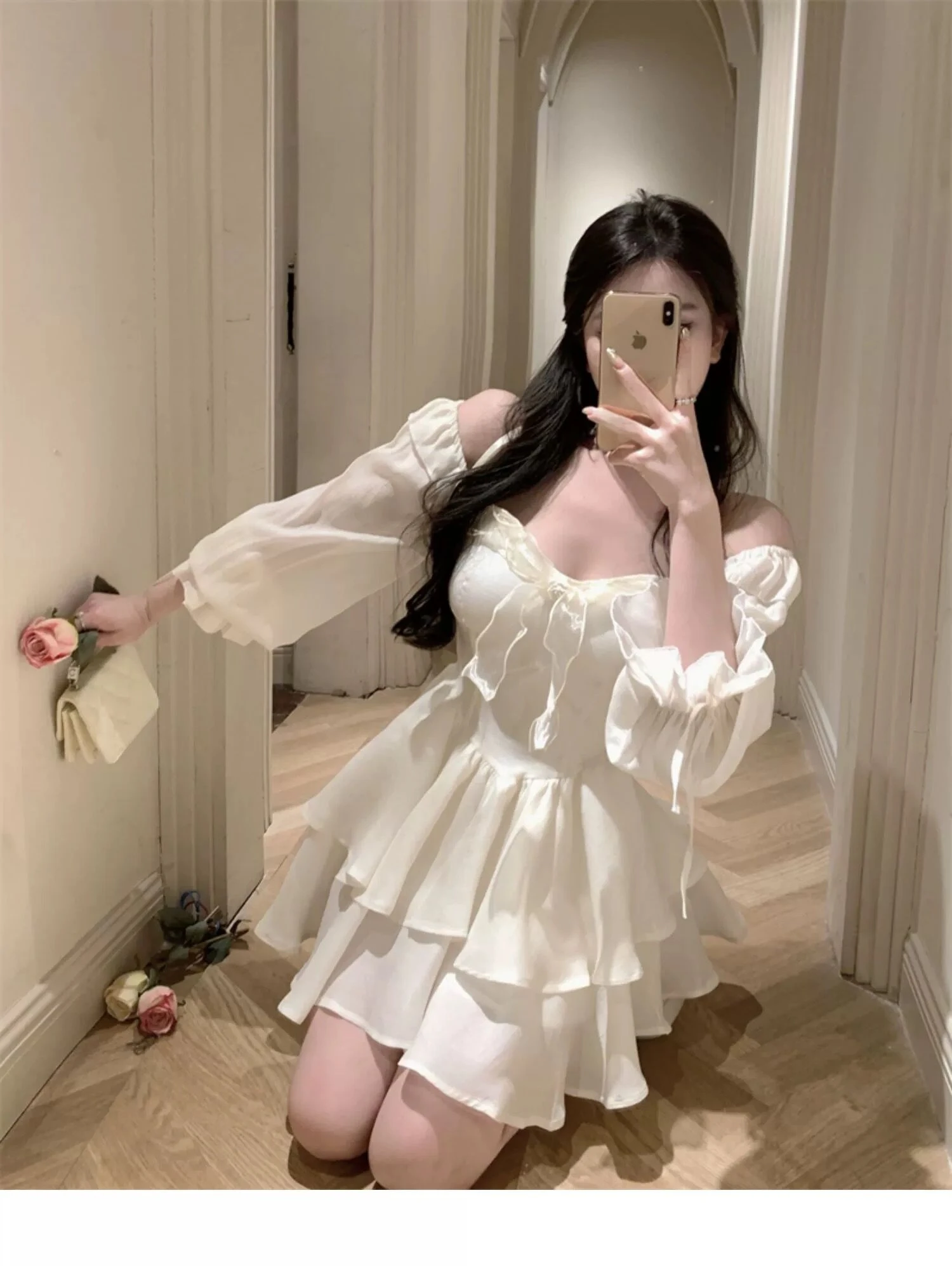 Elegant Princess Party Dress Flare Sleeves Layered Ruffles A-line Short Dresses for Women Korean Fashion One Piece Vestido Mujer