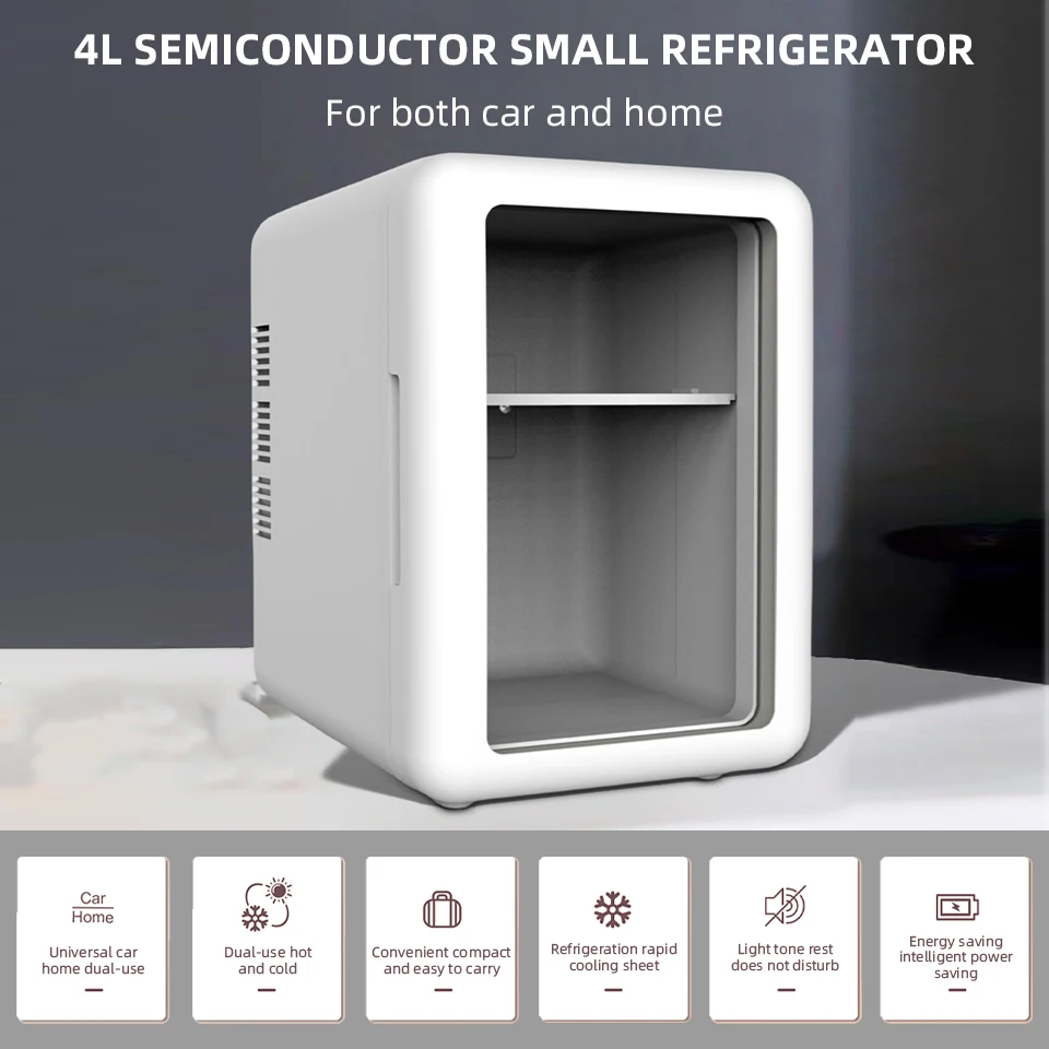 4L Mini Car Refrigerator Portable Fridge Car Home Cosmetics 12V/220V Hot And Cold Dual-Purpose Ice Box For Camping Travel 2