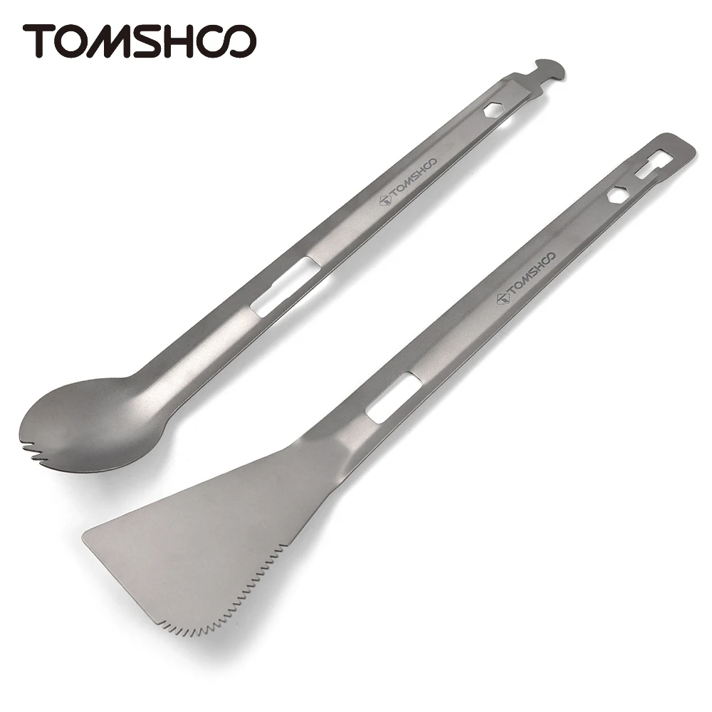 Tomshoo Titanium Multi Tongs Spork Shovel Spatula All-In-One Utensil Portable Camping Cooking Tableware Outdoor Camping Supplies