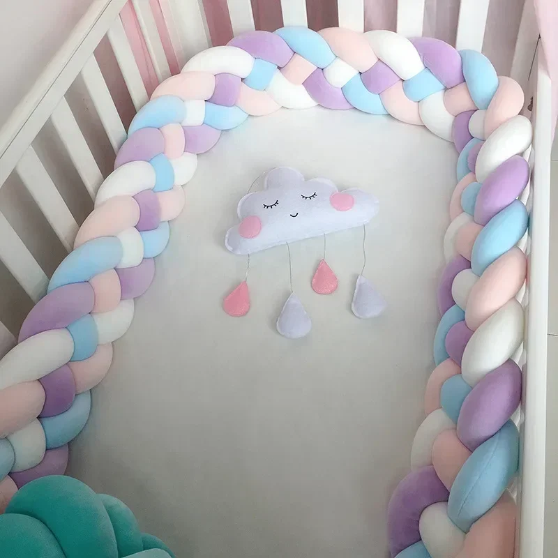 2.2M Baby Bed Bumper 4 Strands Knotted Braided Bumper Crib Cotton Knot Pillow Crib Protector Baby Room Decoration