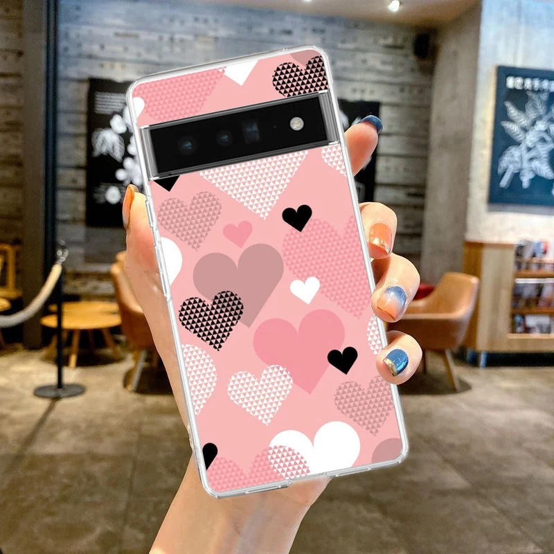 Gold Pink Rose Glitter Hearts Shockproof Soft TPU Transparent Phone Case