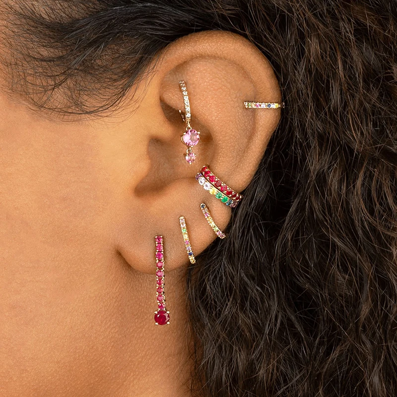 TIANDE Gold Color C Shape Ear Cuffs Earrings for Women Color Zircon Fake Piercing Clip Earrings Fashion Jewelry