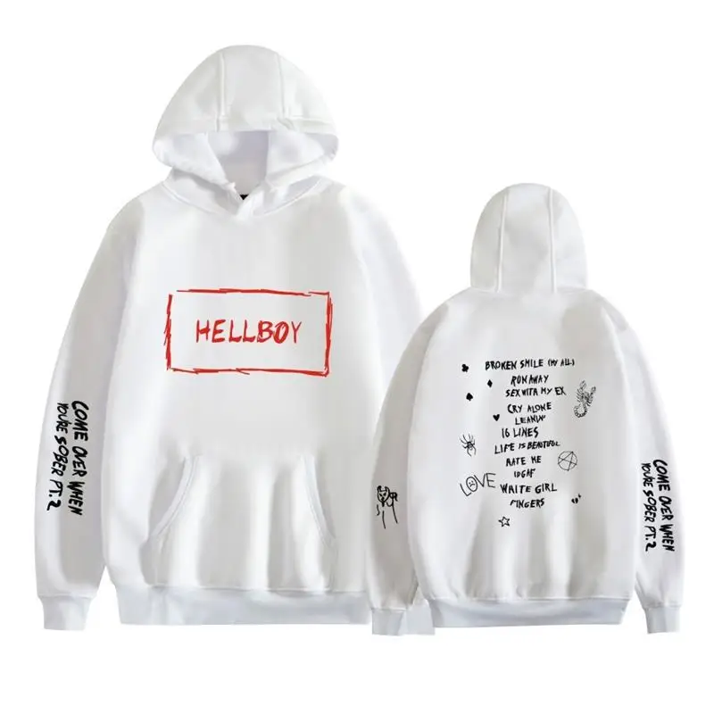 Hell Boy Lilpeep ex Hoodie Sweatirt Loose Fit Crew Ne Thin Spring Casual Daily Use Side ket Pattern Design