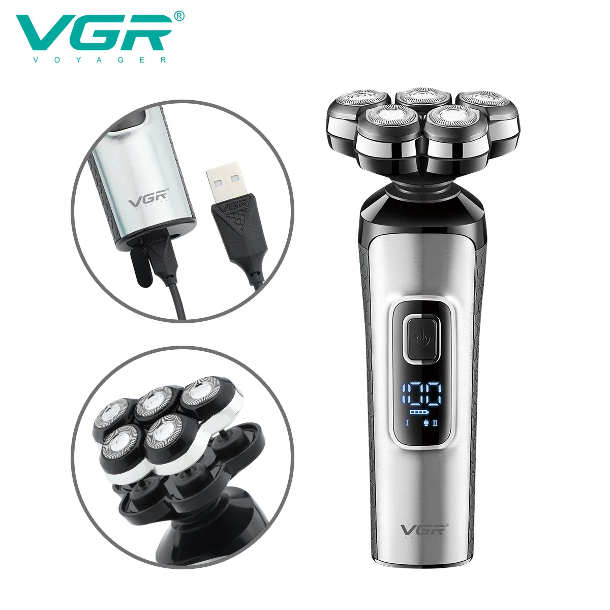 VGR Electric Shaver Face Shaver Professional Beard Trimmer Floating Waterproof Five-blade Waterproof Rechargeable Razor V-385 5