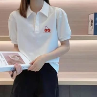 Polo Neck T Shirt for Women White Short Sleeve Woman 100℅ Cotton Tshirt Summer Outfit Graphic Youthful Clothes High Quality New - Image 5