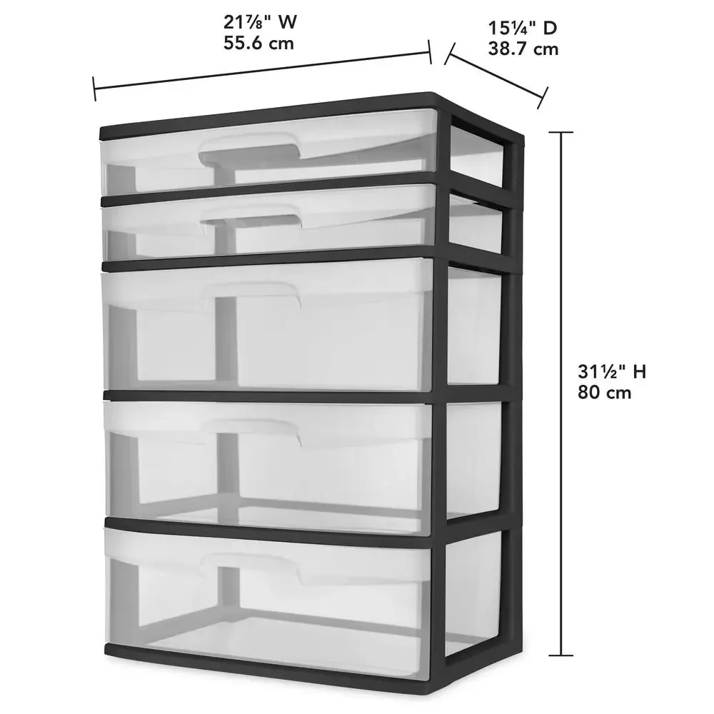 Plastic 5-Drawer Wide Tower Organizer Storage Unit Bedroom Kitchen Bathroom Craft Room Nursery Dorm Black Effortlessly Identify 2