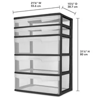 Plastic 5-Drawer Wide Tower Organizer Storage Unit Bedroom Kitchen Bathroom Craft Room Nursery Dorm Black Effortlessly Identify 2