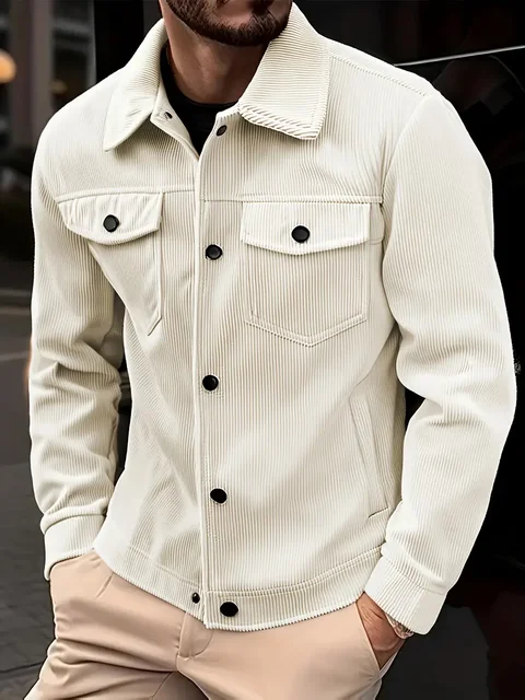 Veste en velours côtelé pour hommes, mode décontractée, couleur unie, haut polyvalent, vêtements d'extérieur pour toutes les occasions 1