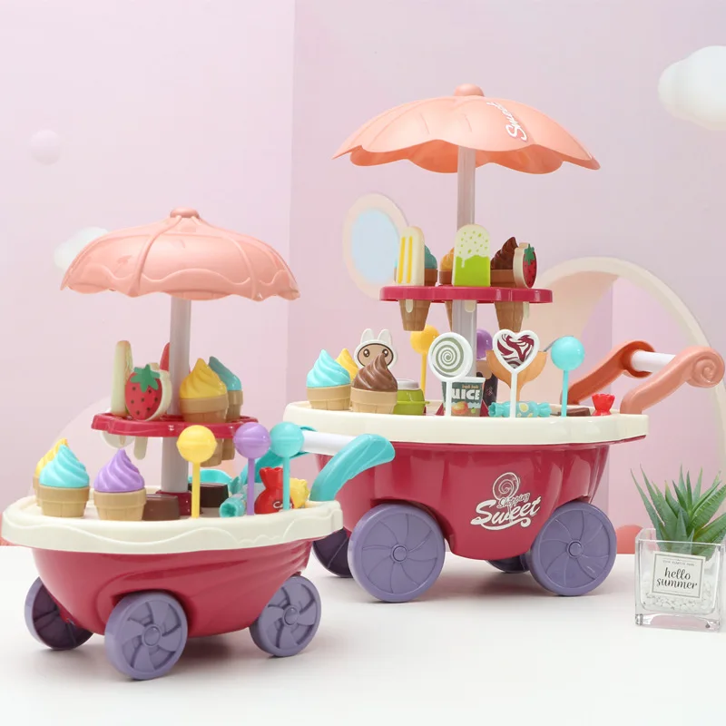 

Children's simulation mini candy cart ice cream cart light music tableware trolley set toys surprise gifts for boys and girls