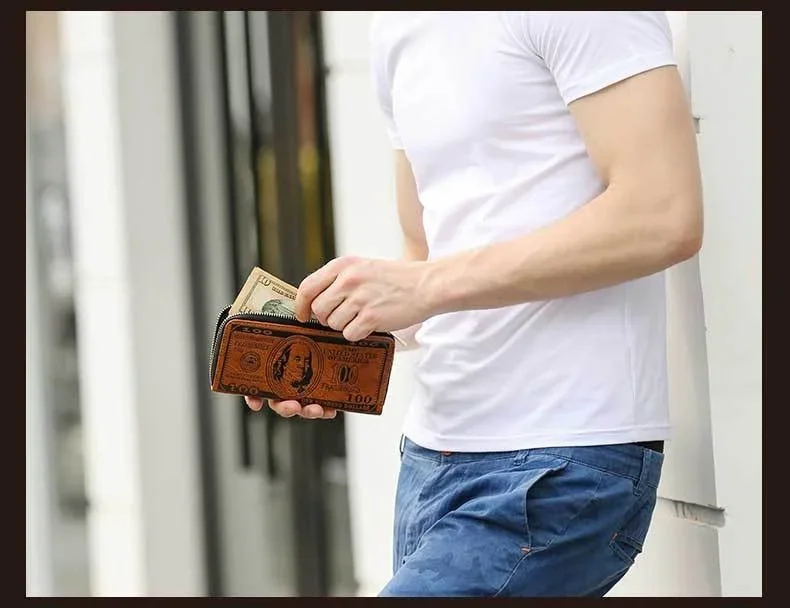 US 100 Dollar Bill Money Long Purses Hombre Unisex Wallets Classic Flag Designer Wallet