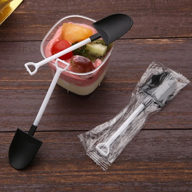10/20/30/50Pcs Plastic Disposable Mini Shovel Spoon Potted Ice Cream Cake Spoon Kids Dessert Tea Coffee Spoons Party Supplies