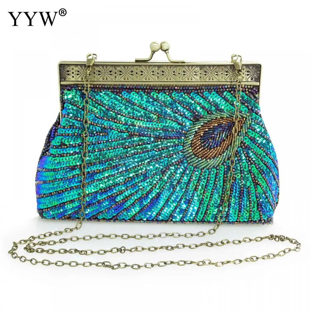 Luxury Peacock Pattern Evening Bags Glitter Shinny Clutch Bag Designer Ladies Banquet Clutches Elegant Shoulder Bags Party Pouch