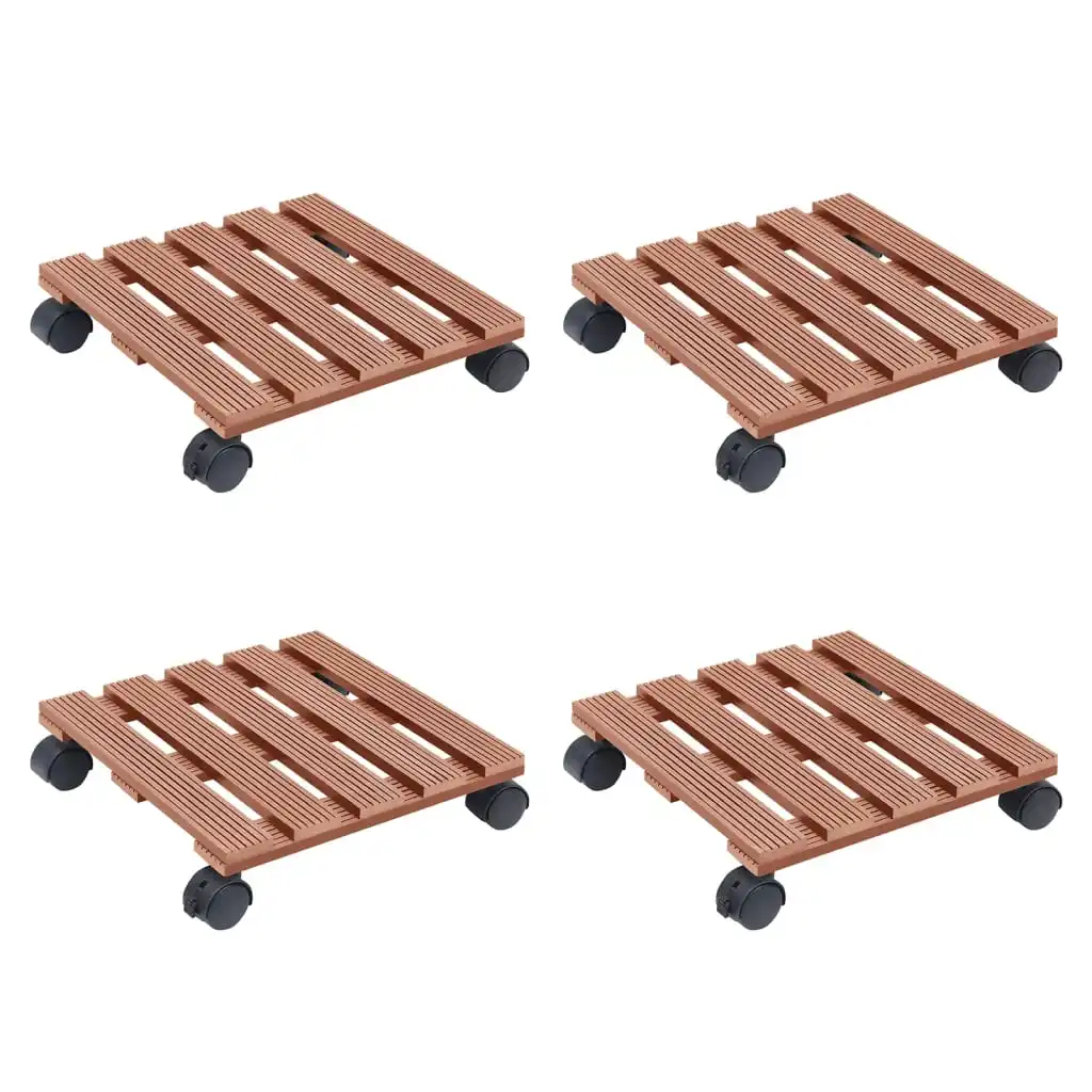 4 Pcs Brown Plant Trolley 30 X30X Cm Wpc Garden Plant Shelf Holder Flower Living Room Display Multistrato Rack Di Stoccaggio Da Giardino