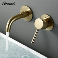 ก๊อกน้ําอ่างล้างหน้าห้องน้ําอ่างล้างจานแตะติดผนังทองเหลือง Matt สีดําเดี่ยวร้อนเย็นสีขาว Rose Gold ชุด 1