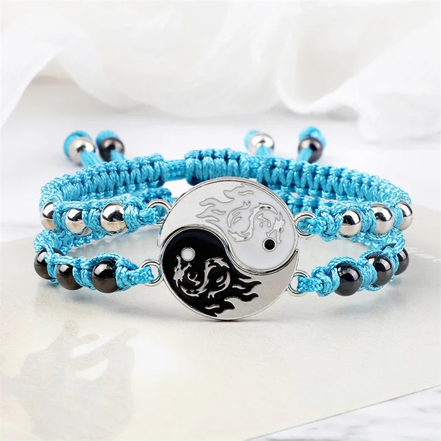 Bracelet tressé Dragon Tai Chi Gossip pour femmes et hommes, meilleurs amis, réglable, Yin Yang, bijoux de Couple à la mode, 2 pièces/ensemble