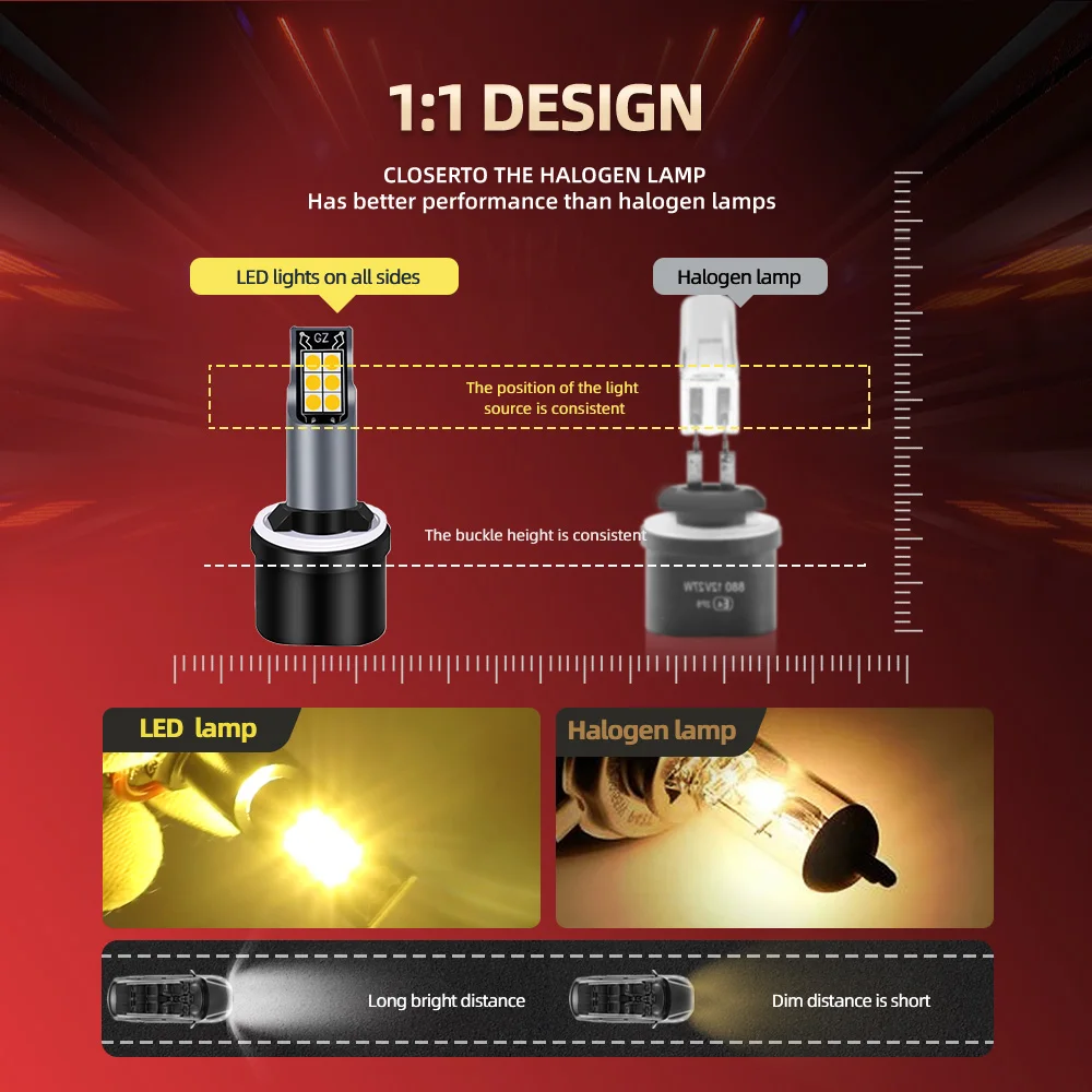 2PCS 880/H27 LED 안개등 3000K 노란색 전구 30000LM Canbus 오류 없음 업그레이드 CSP 칩 고출력 DRL 램프 플러그 앤 플레이
