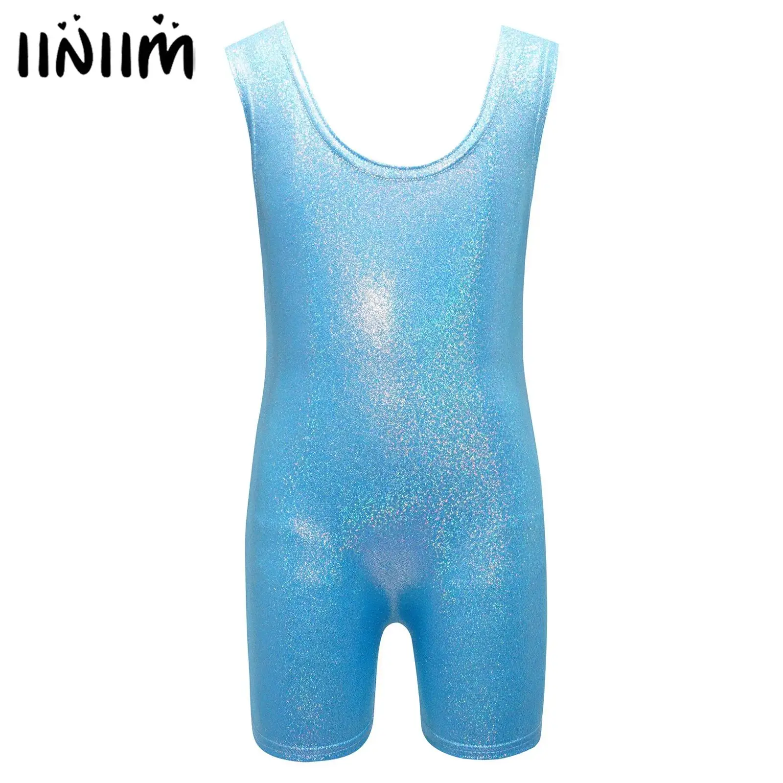 

Kids Girls Gymnastics Ballet Dance Practice Leotards Costumes Metallic Leotard U Neck Sleeveless Stretchy Jumpsuit Dance Wear