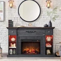 54" Farmhouse Electric Fireplace with Mantel, 33" Tall LED Fireplace TV Stand w/7 Lighting Colors, 23'' Freestanding Electric 1
