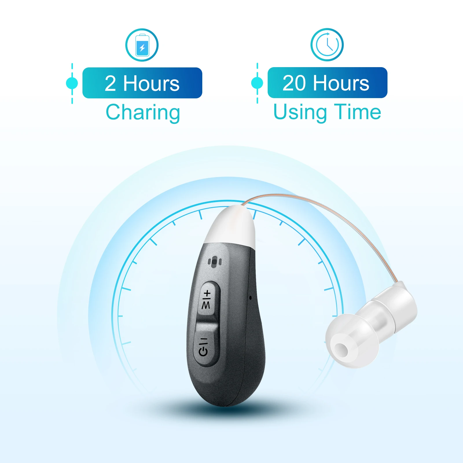 JINGHAO 1Pair Rechargeable Elderly Ear Hearing Aids BTE Visible Hearing Amplifier with Charger Dock Sound Device Grey 4