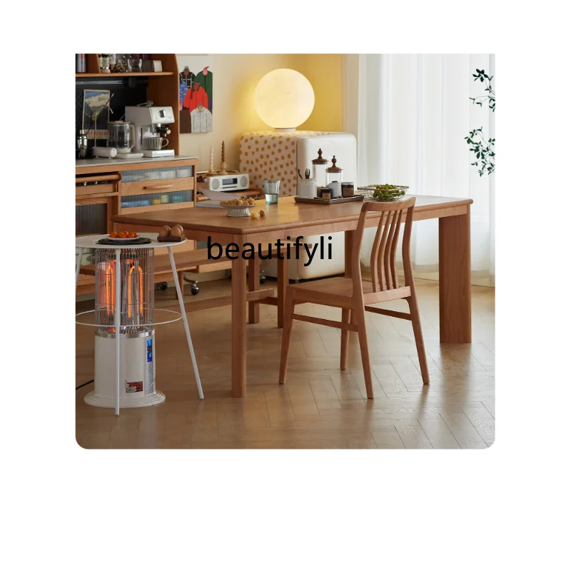 

Dining Table Large Table Large Desk Household Log Nordic and Japanese Style Workbench Living Room Solid Wood Desk Cherrywood