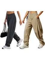 Women s Cargo Pants Loose Fit Solid Color Casual Autumn Baggy Leg Barrel Track Pants with Multiple Pockets and Drawstring - Image 2