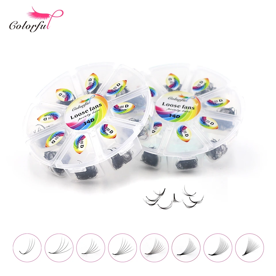 I Fan Sciolti Colorati Mescolano I Vassoi Base Sottile Premade Fan Lash Mega Wispy 500 Extension Ciglia Stelo Affilato Promade Volume Fan Sciolti