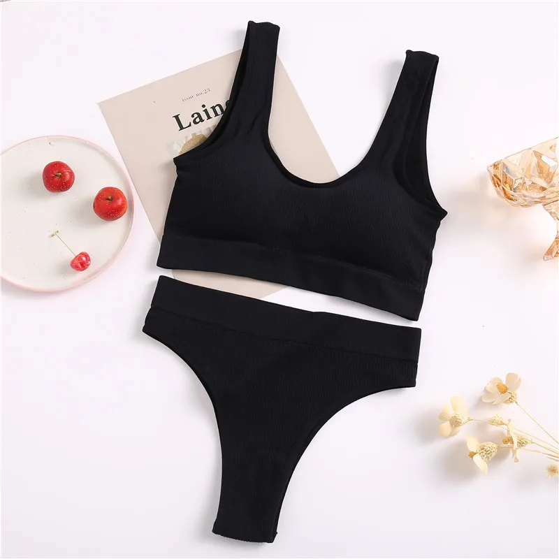 2PCS/Set Underwear Women Seamless Bra Wireless Bralette Lingerie Sexy High Waisted Panties Cotton Woman Lingerie_voghion.com